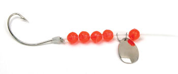 Wide gap nickel hook with red beads and nickel spinner blade